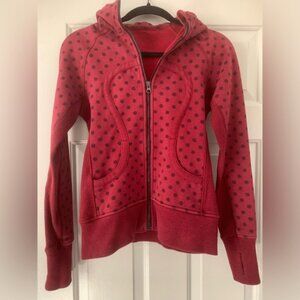 Lululemon Scuba Women's Fleece Hoodie Red Black Polka Dot Full Zip Sweatshirt